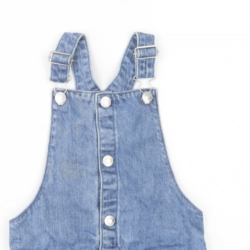 F&F Girls Blue  Cotton Pinafore/Dungaree Dress  Size 2-3 Years  Square Neck Button