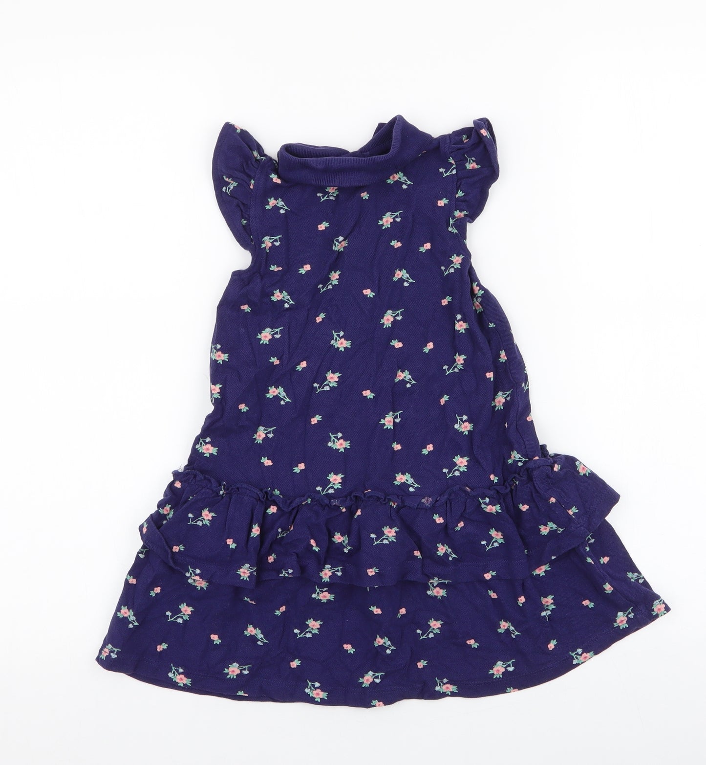 NEXT Girls Blue Floral 100% Cotton A-Line  Size 3-4 Years  Collared Button