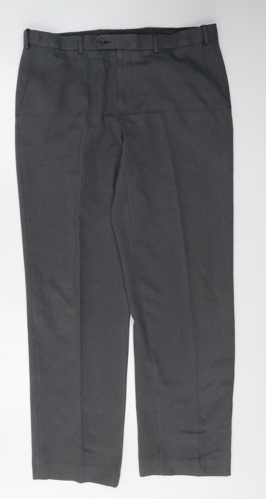 Marks and Spencer Mens Grey  Polyester Trousers  Size 36 in L32 in Regular Button
