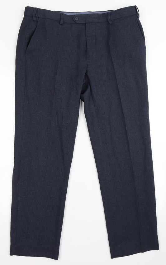 Marks and Spencer Mens Blue  Polyester Dress Pants Trousers Size 36 in L28 in Regular Button