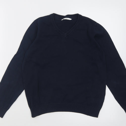 Marks and Spencer Boys Blue V-Neck  Cotton Pullover Jumper Size 9-10 Years  Pullover - School Wear