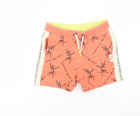 Marks and Spencer Girls Orange Geometric Cotton Sweat Shorts Size 4-5 Years  Regular Drawstring - Mr Fox