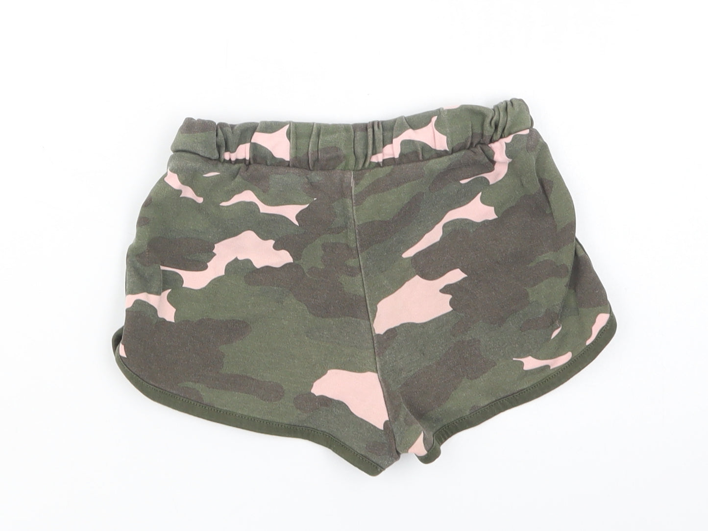Marks and Spencer Girls Green Camouflage Cotton Sweat Shorts Size 6-7 Years  Regular Drawstring