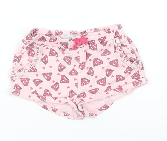 Supergirl Girls Pink Geometric Cotton Sweat Shorts Size 6-7 Years  Regular Drawstring