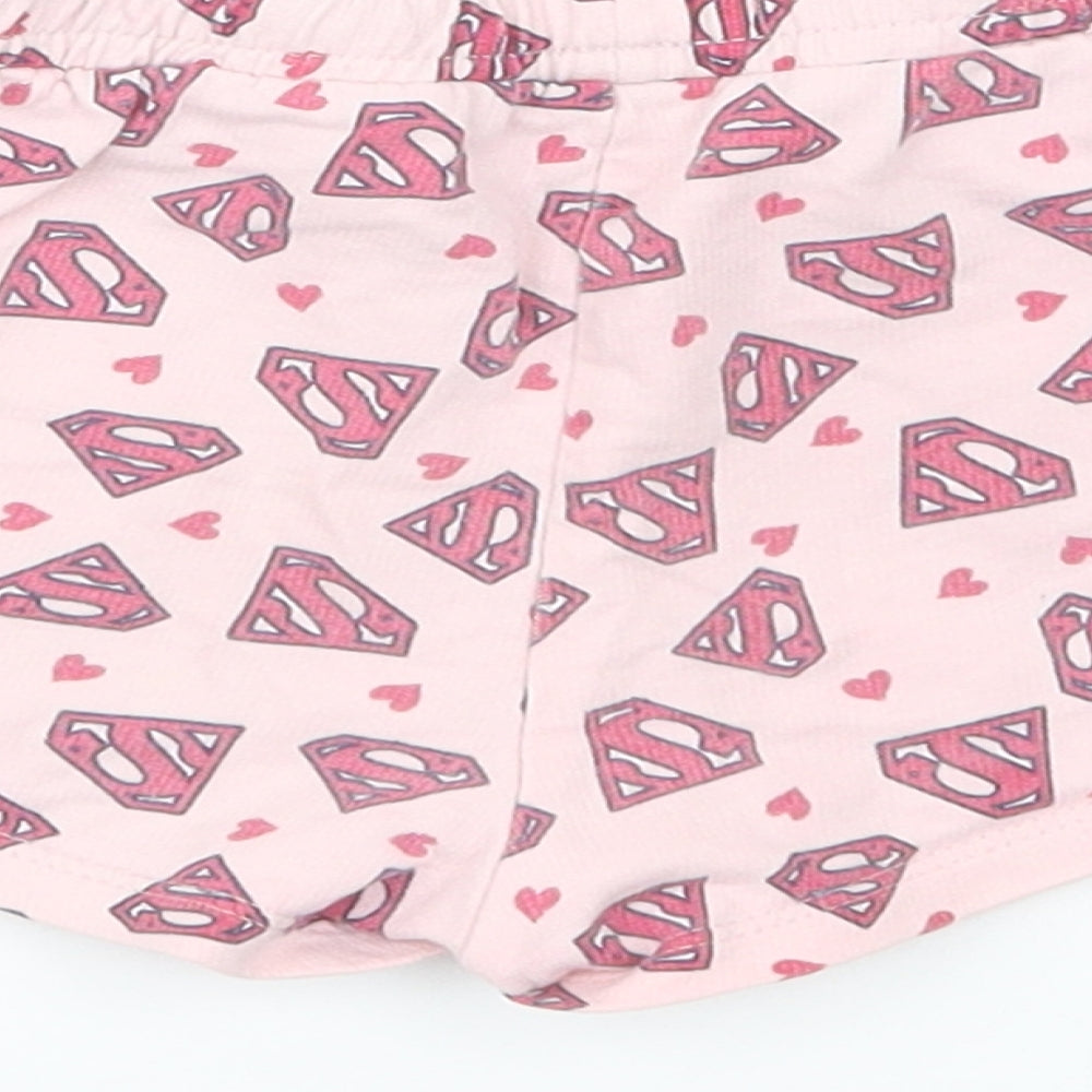 Supergirl Girls Pink Geometric Cotton Sweat Shorts Size 6-7 Years  Regular Drawstring