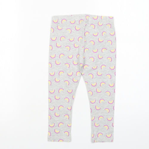 Dunnes Stores Girls Grey Geometric Cotton Jegging Trousers Size 5-6 Years  Regular  - Rainbow Print