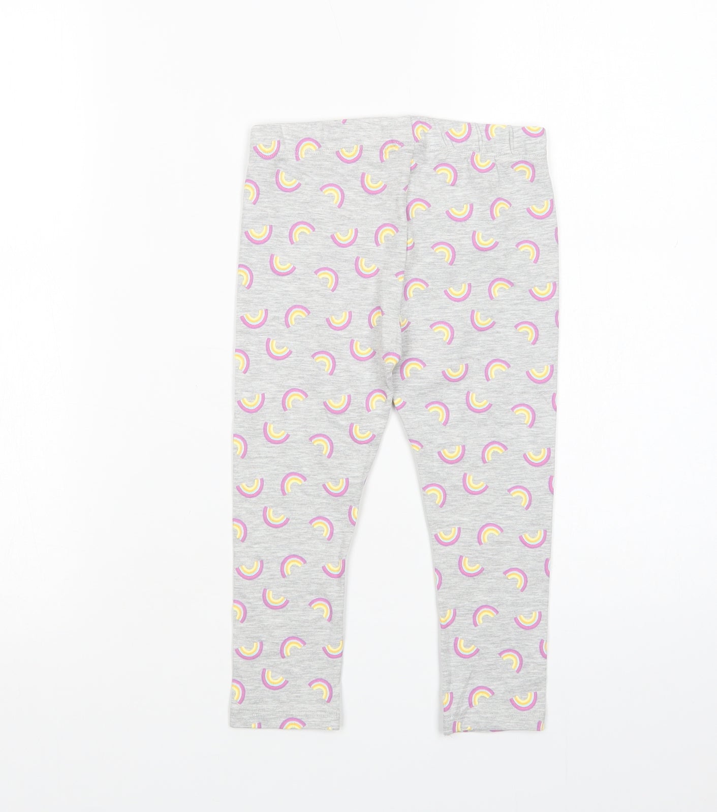 Dunnes Stores Girls Grey Geometric Cotton Jegging Trousers Size 5-6 Years  Regular  - Rainbow Print
