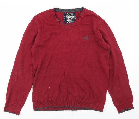 J. Jeans Boys Red V-Neck  Cotton Pullover Jumper Size 14 Years