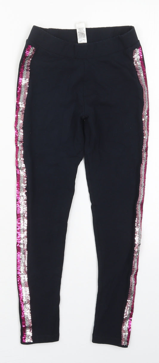 Dunnes Girls Black  Cotton Carrot Trousers Size 10 Years  Regular  - Pink Stripe