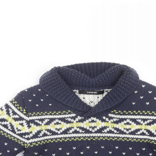 George Boys Blue Collared Fair Isle Acrylic Pullover Jumper Size 2-3 Years  Pullover