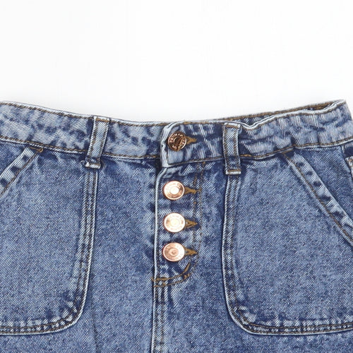 Primark Girls Blue  Cotton Mini Skirt Size 8-9 Years  Regular Button