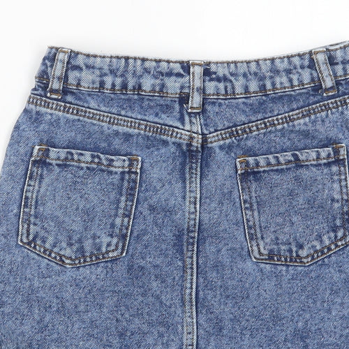Primark Girls Blue  Cotton Mini Skirt Size 8-9 Years  Regular Button
