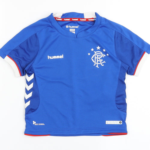 Hummel Boys Blue  100% Polyester Jersey T-Shirt Size 2-3 Years Round Neck Pullover - Rangers FC