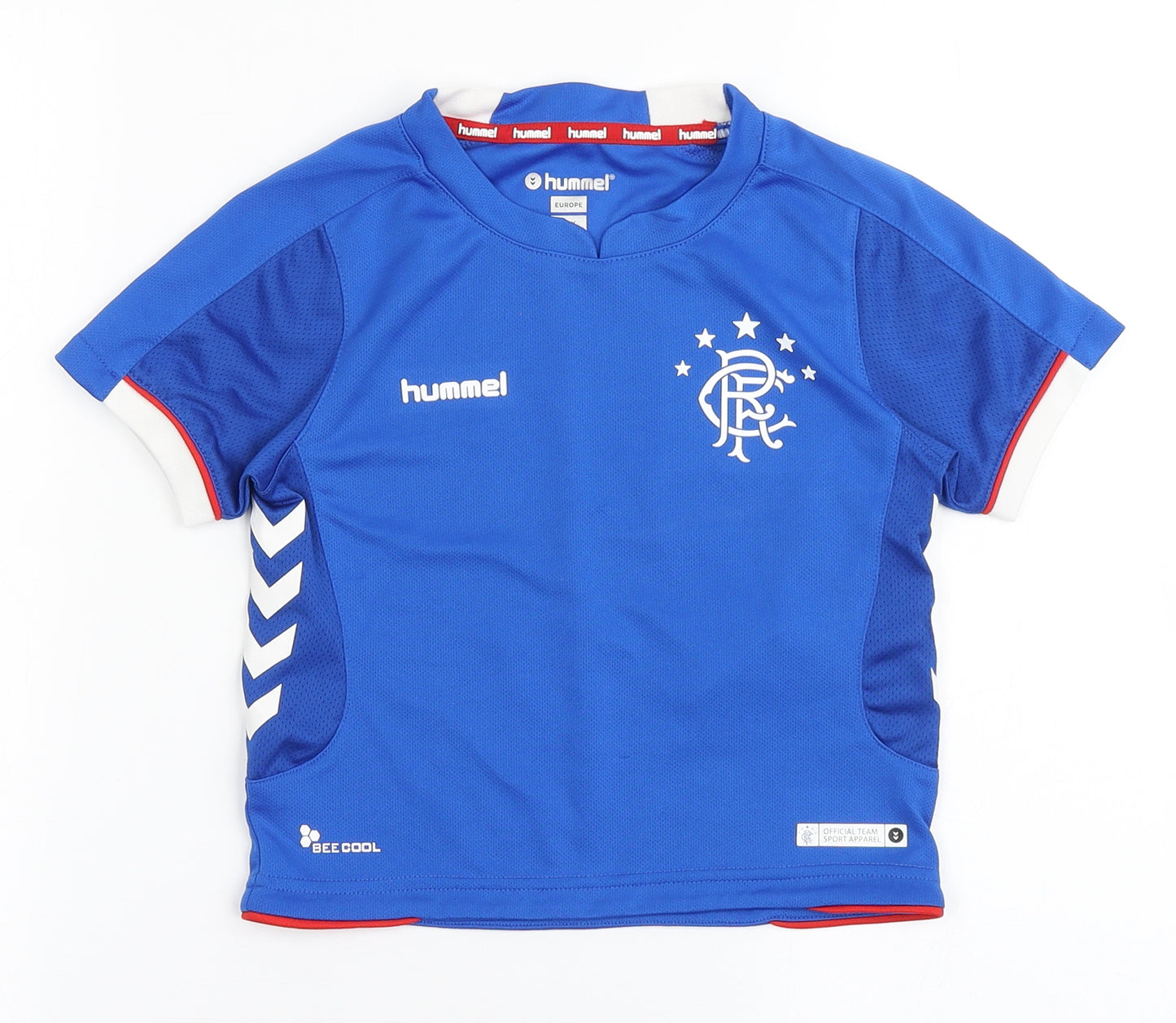 Hummel Boys Blue  100% Polyester Jersey T-Shirt Size 2-3 Years Round Neck Pullover - Rangers FC
