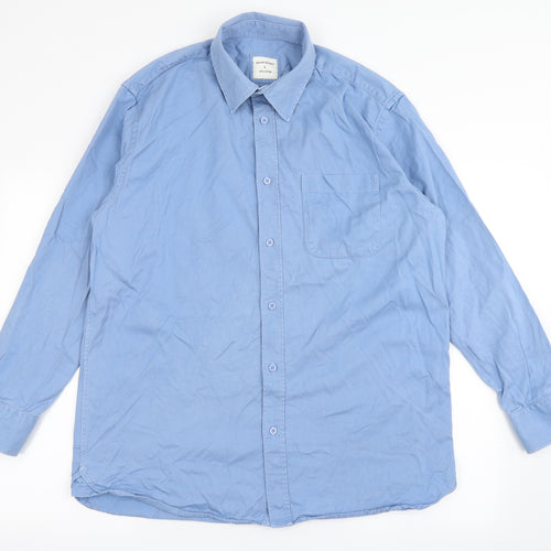 Samuel Windsor Mens Blue  Cotton  Button-Up Size L Collared Button