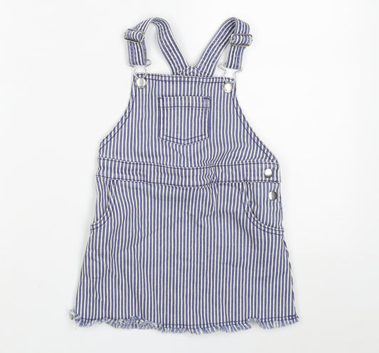 F&F Girls Blue Striped Cotton Pencil Dress  Size 2-3 Years  Square Neck