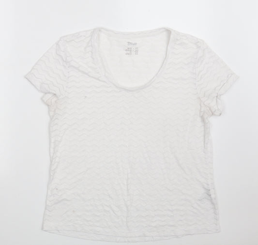 Crivit Womens White Geometric Cotton Pullover T-Shirt Size 18 Scoop Neck  - Size 18-20