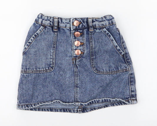 Denim & Co. Girls Blue  100% Cotton A-Line Skirt Size 5-6 Years  Regular Zip