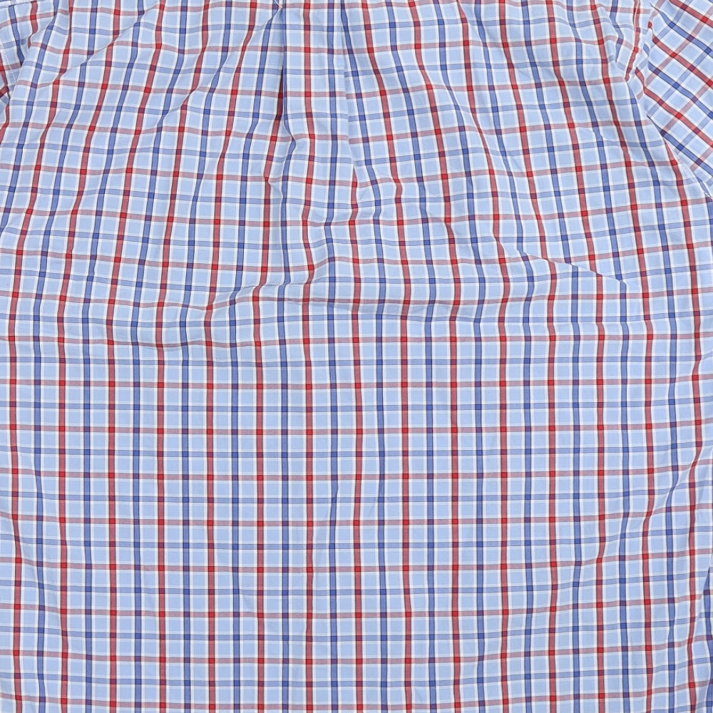 Eterna Mens Blue Check Cotton  Button-Up Size L Collared Button
