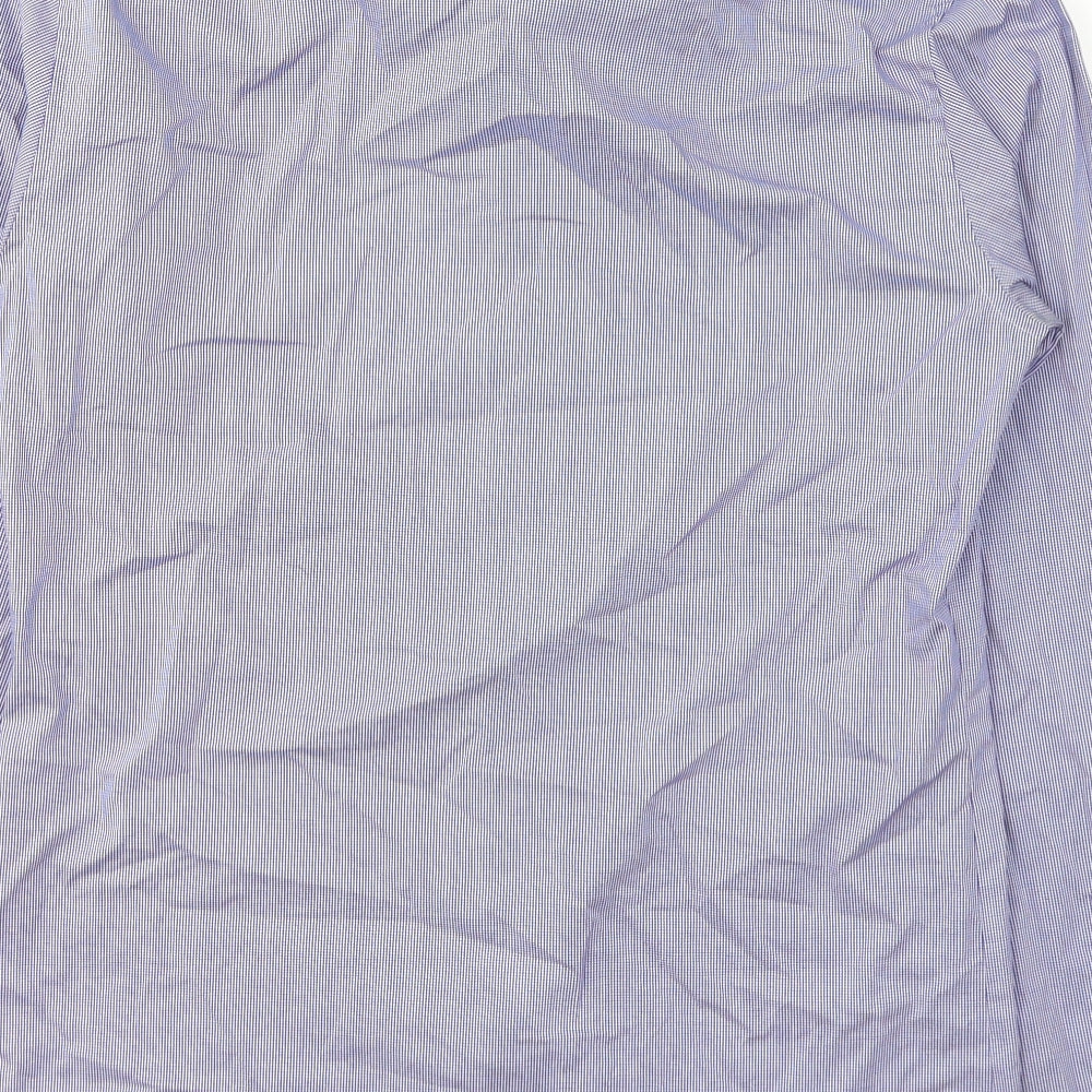 Eterna Mens Blue Plaid Cotton  Dress Shirt Size L Collared Button