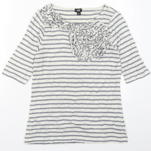 Lee Womens Grey Striped Viscose Basic T-Shirt Size L Round Neck