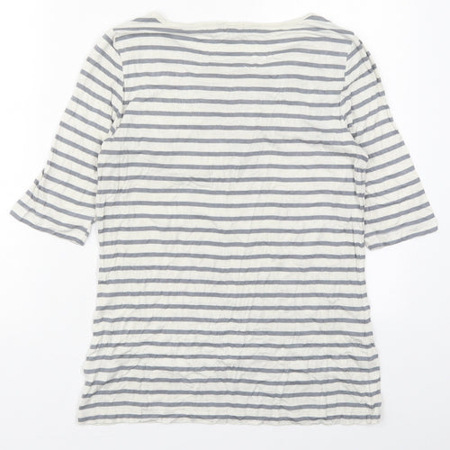 Lee Womens Grey Striped Viscose Basic T-Shirt Size L Round Neck