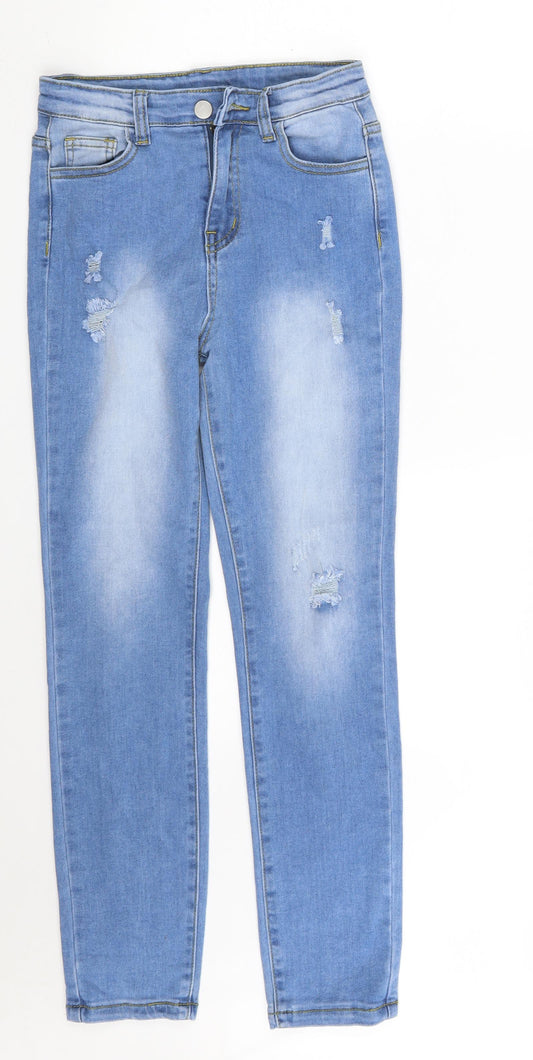 SheIn Girls Blue  Cotton Skinny Jeans Size 11-12 Years  Slim Zip - Distressed