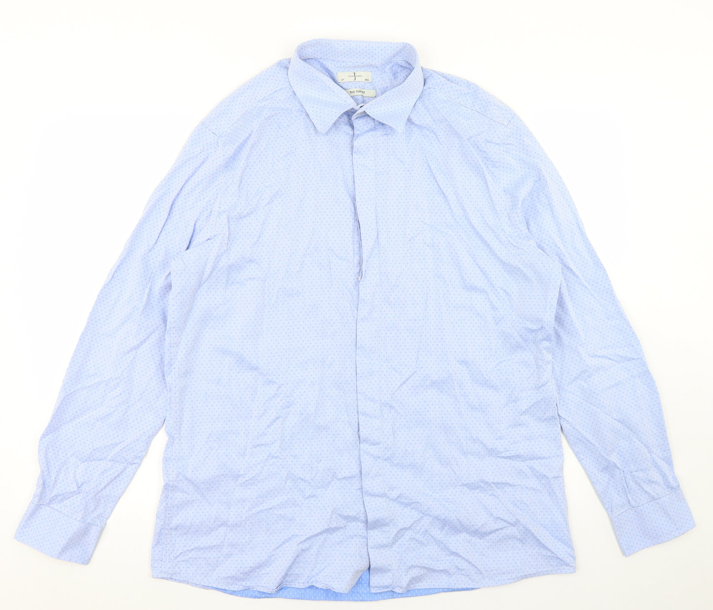 Jasper Conran Mens Blue Geometric Cotton  Dress Shirt Size 17 Collared Button