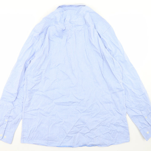 Jasper Conran Mens Blue Geometric Cotton  Dress Shirt Size 17 Collared Button
