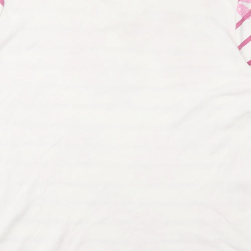 Angelina Womens White Floral Polyester Basic T-Shirt Size L V-Neck