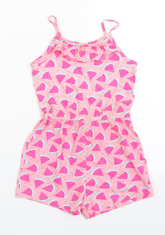 Primark Girls Pink  100% Cotton Playsuit One-Piece Size 5-6 Years  Pullover - Watermelons