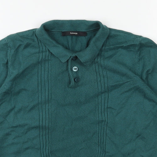 George Boys Green Collared  100% Cotton Henley Jumper Size 7-8 Years  Button