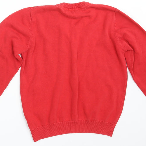 Marks and Spencer Boys Red V-Neck  100% Cotton Pullover Jumper Size 8-9 Years   - School wear