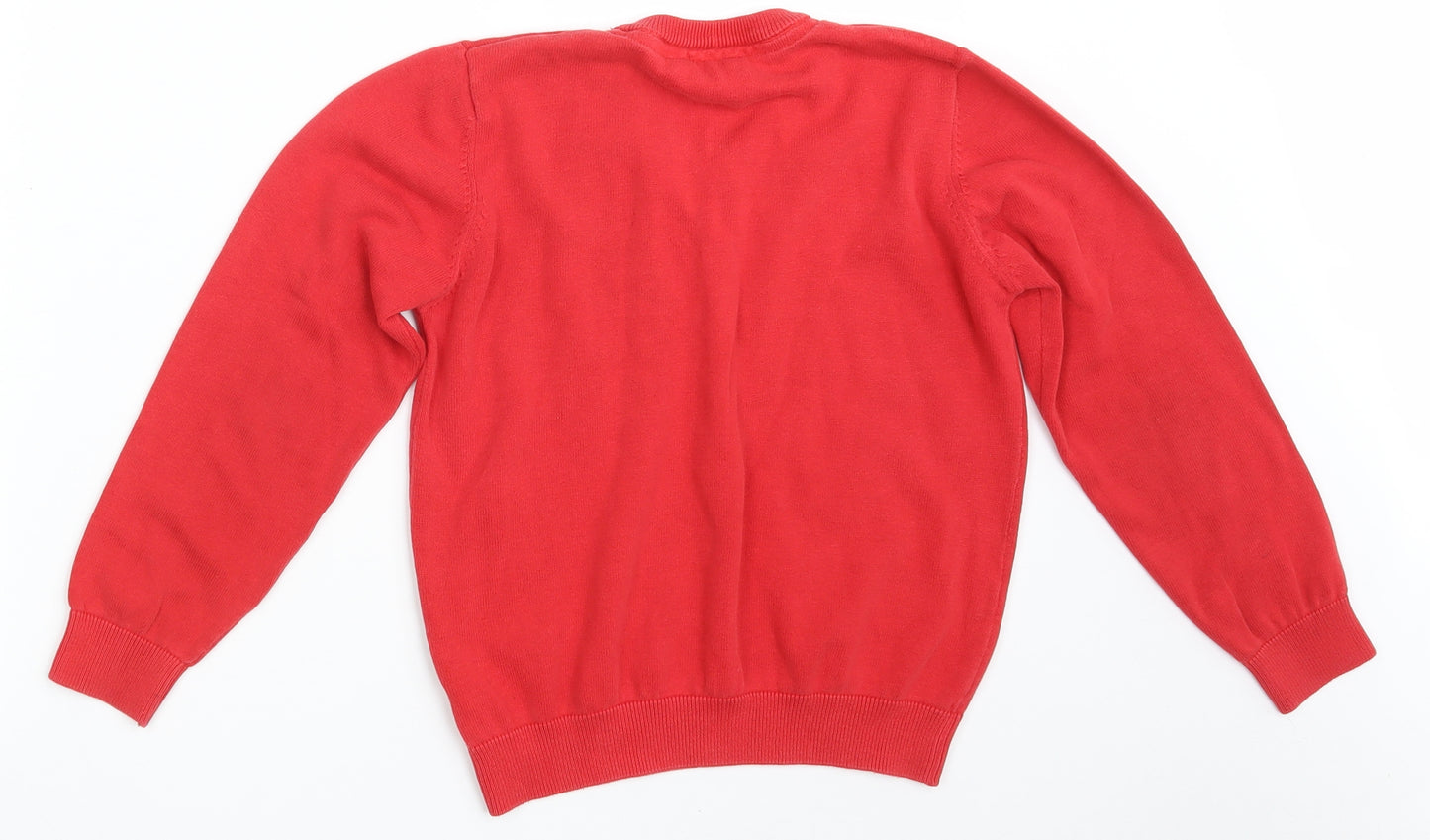 Marks and Spencer Boys Red V-Neck  100% Cotton Pullover Jumper Size 8-9 Years   - School wear