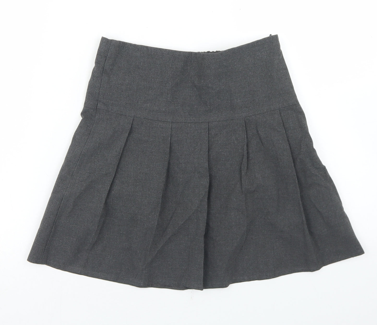Marks and Spencer Girls Grey  Polyester Pleated Skirt Size 8-9 Years  Regular Zip - School Wear