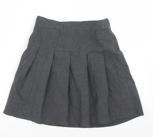 Marks and Spencer Girls Grey  Polyester Pleated Skirt Size 9-10 Years  Regular Zip - School Wear