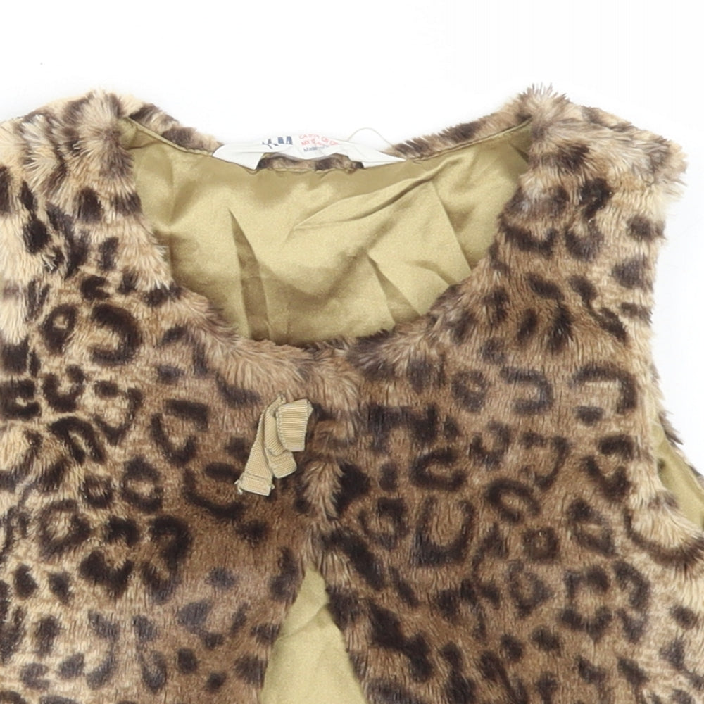 H&M Girls Brown Animal Print  Gilet Jacket Size 7 Years  Button - Synthetic Fur
