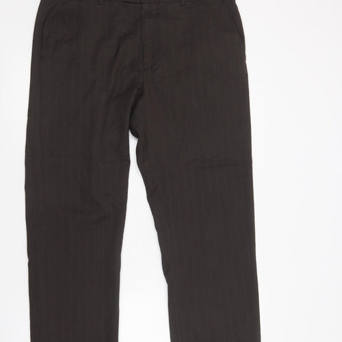 Burton Mens Brown Striped Polyester Dress Pants Trousers Size 38 in L31 in Regular Button