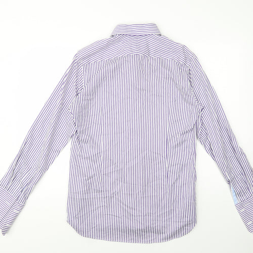Marks and Spencer Mens Purple Striped Cotton  Dress Shirt Size 15.5 Collared Button