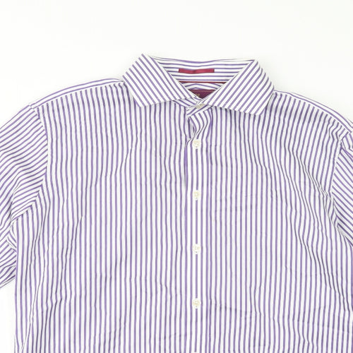 Marks and Spencer Mens Purple Striped Cotton  Dress Shirt Size 15.5 Collared Button