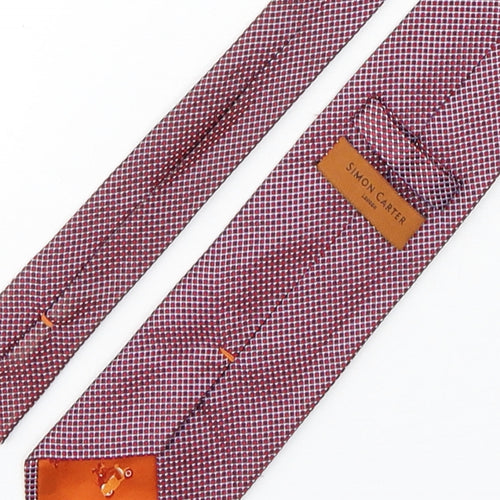 Simon Carter  Mens Red Plaids & Checks Silk Pointed Tie One Size