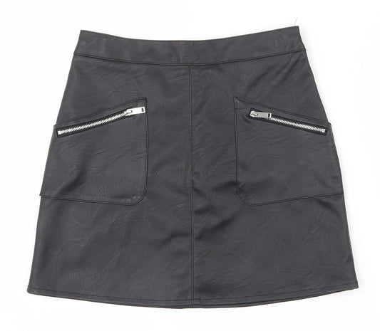 F&F Girls Black  Polyurethane A-Line Skirt Size 10-11 Years  Regular Zip