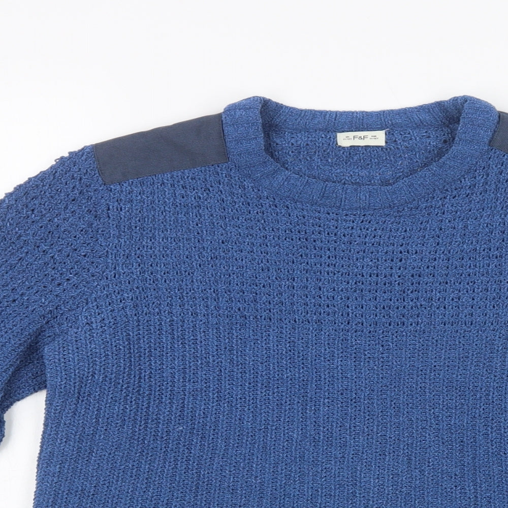F&F Boys Blue Crew Neck  Polyester Pullover Jumper Size 11-12 Years  Pullover