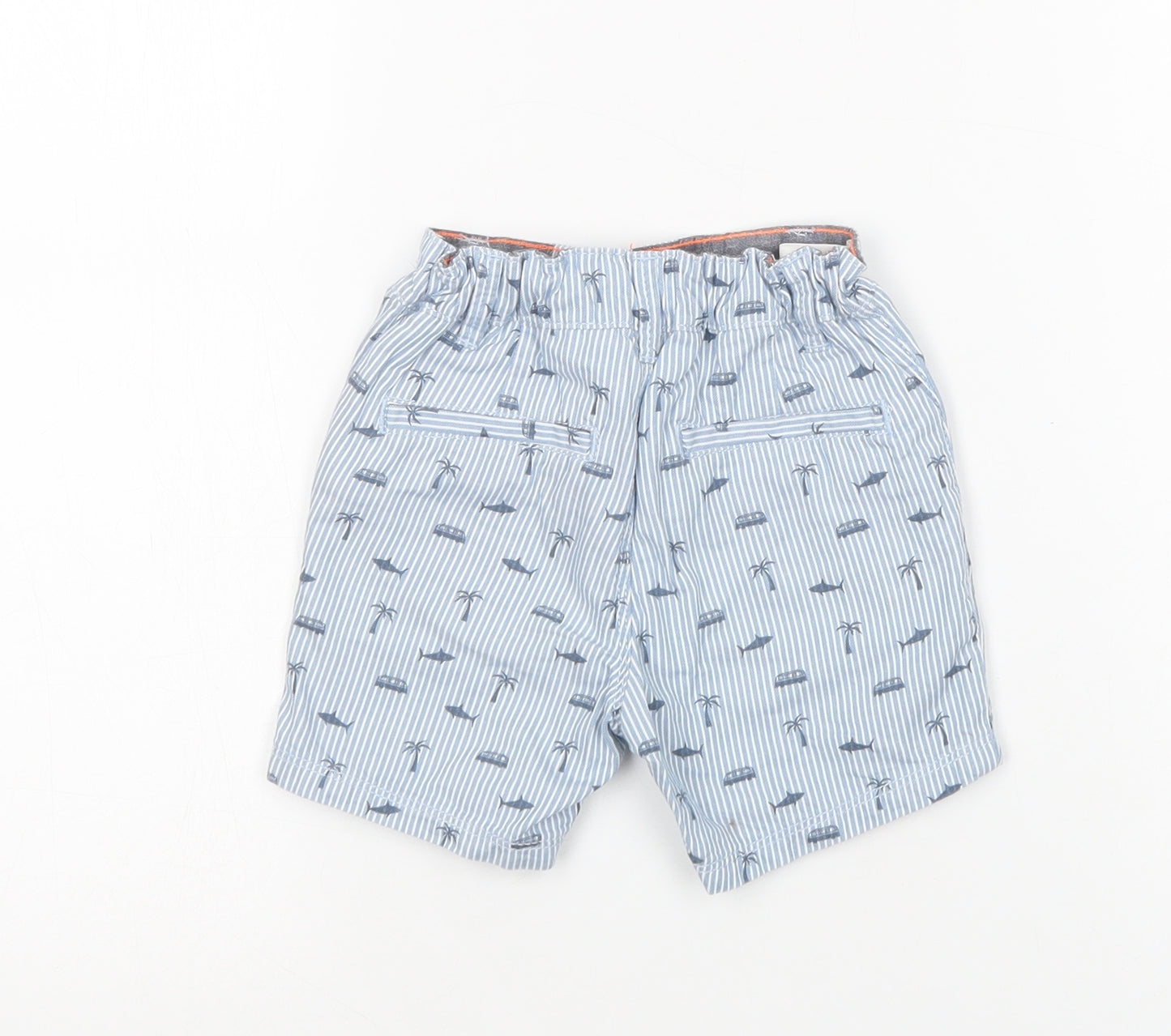 F&F Boys Blue Striped Cotton Chino Shorts Size 2-3 Years  Regular  - Shark Print