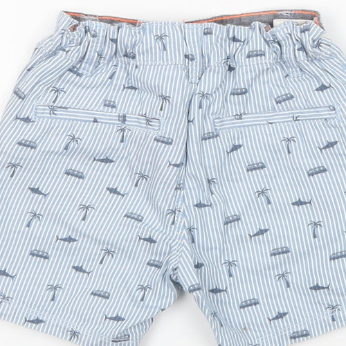 F&F Boys Blue Striped Cotton Chino Shorts Size 2-3 Years  Regular  - Shark Print