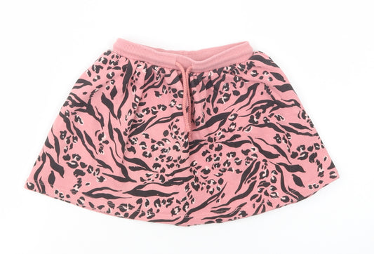 NEXT Girls Pink Animal Print Cotton Skater Skirt Size 2-3 Years  Regular Drawstring