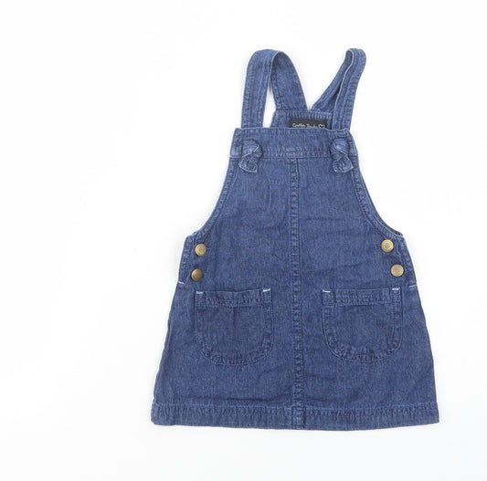 Cynthia Rowley Girls Blue  Cotton Pinafore/Dungaree Dress  Size 2 Years  Square Neck Button