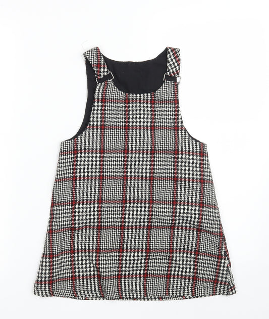 Dunnes Stores Girls Grey Houndstooth Acrylic A-Line  Size 7 Years  Scoop Neck