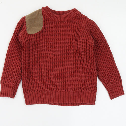 NEXT Boys Red Off the Shoulder  100% Cotton Pullover Jumper Size 4 Years  Pullover - Elbow Patches