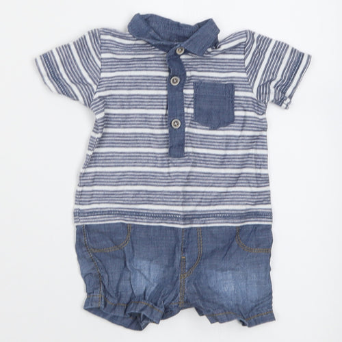 George Boys Blue Striped Cotton Romper One-Piece Size 0-3 Months  Button